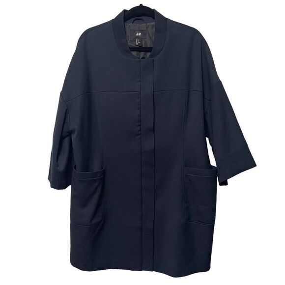 H&M Dark Blue Car Coat 12 - Picture 1 of 9